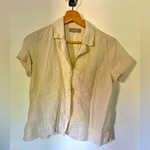 Everlane Linen Short-Sleeve Notch Shirt In Bone Size 0